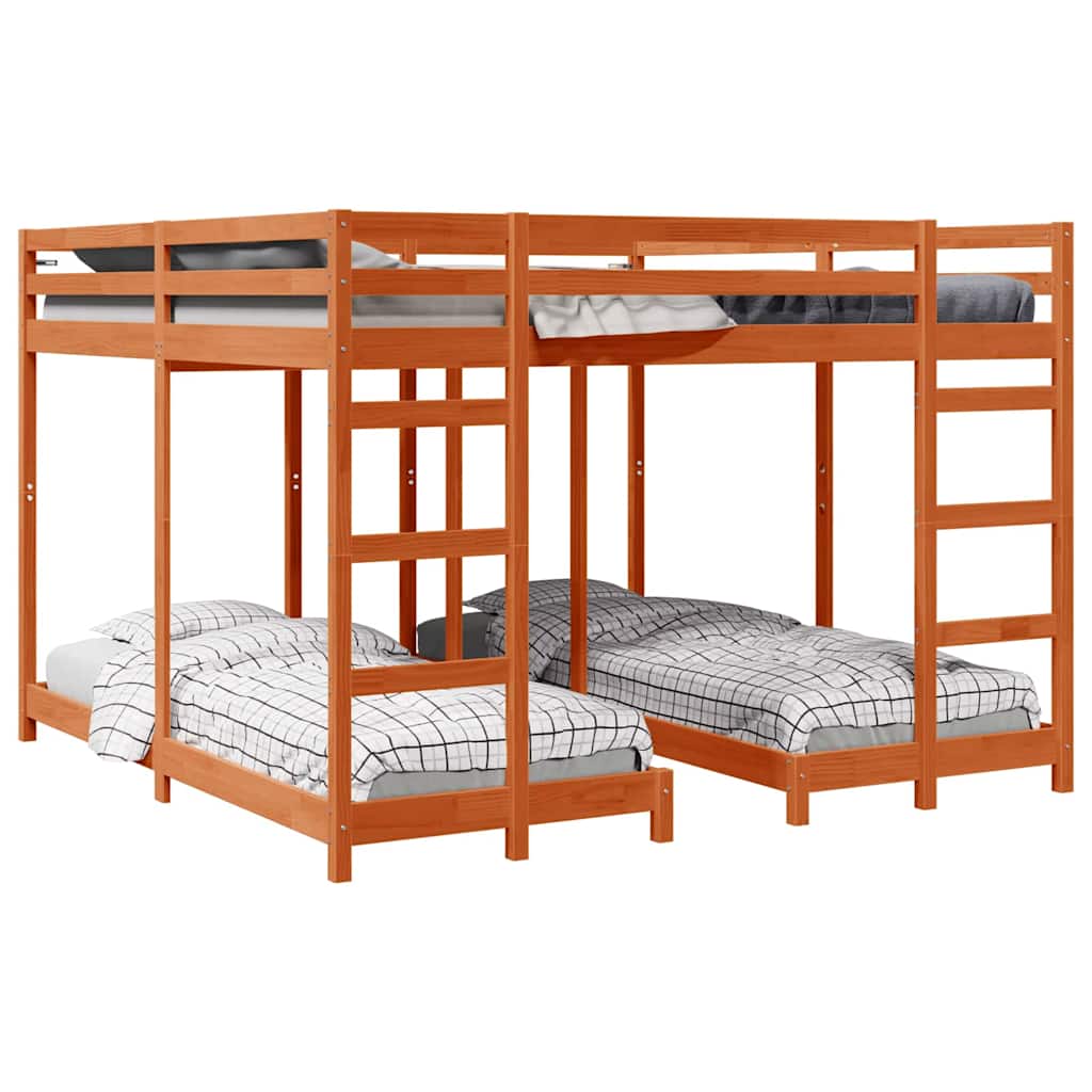 Trippel Køyesengramme Vokset Brun 200 x 200 cm Massiv furu