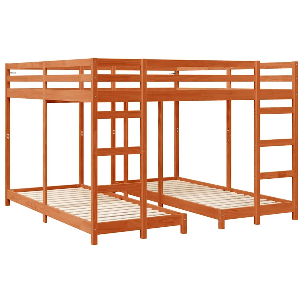 Trippel Køyesengramme Vokset Brun 200 x 200 cm Massiv furu