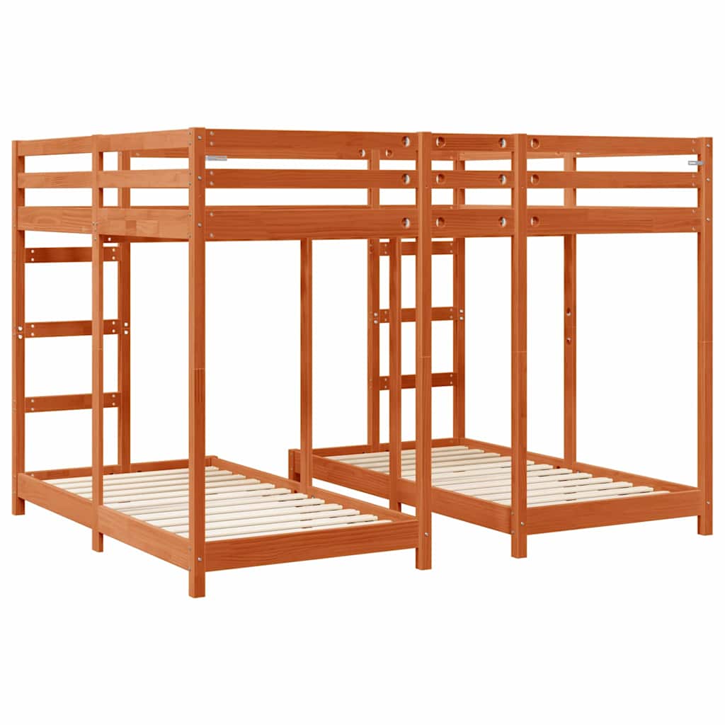 Trippel Køyesengramme Voksbrun 160 x 200 cm Massiv furu