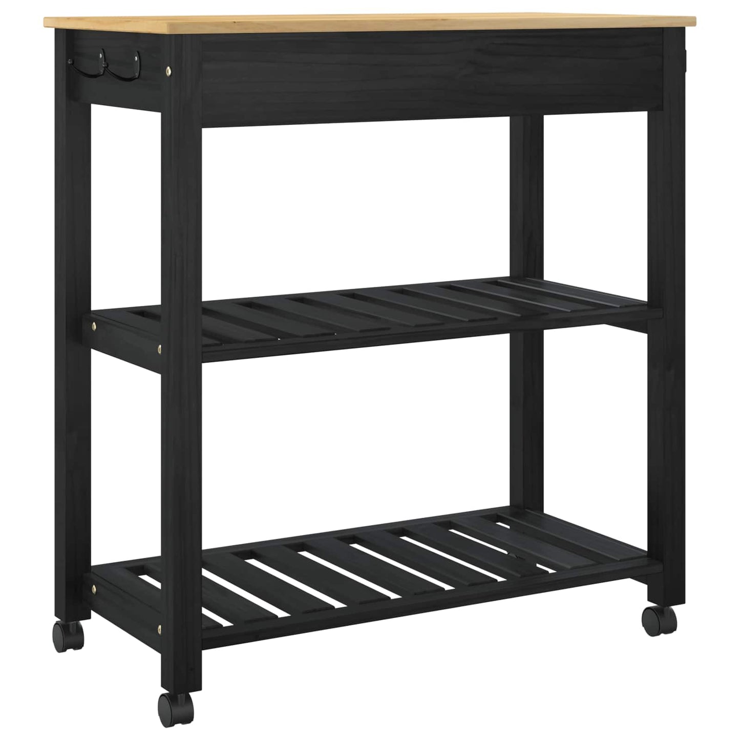 Kjøkkenvogn MONZA Svart 84 x 40 x 88,5 cm Massiv furu