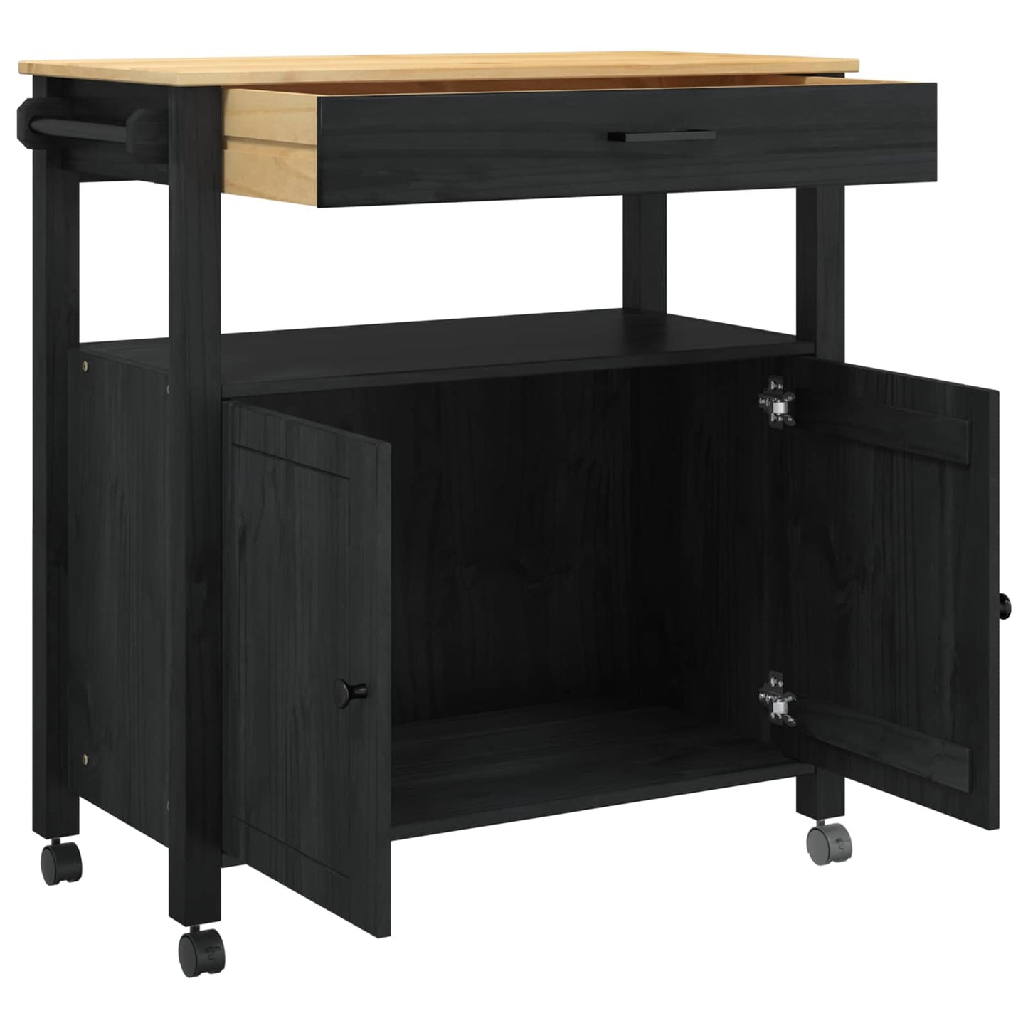 Kjøkkenvogn MONZA Svart 84 x 40 x 88,5 cm Massiv furu