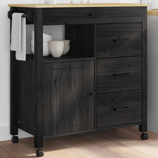 Kjøkkenvogn MONZA Svart 84 x 40 x 88,5 cm Massiv furu