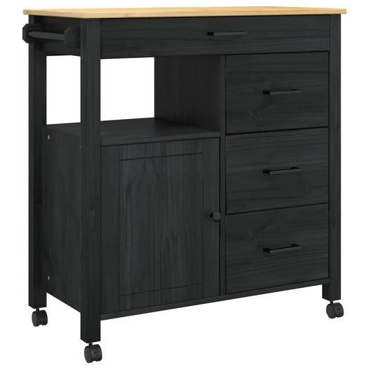 Kjøkkenvogn MONZA Svart 84 x 40 x 88,5 cm Massiv furu