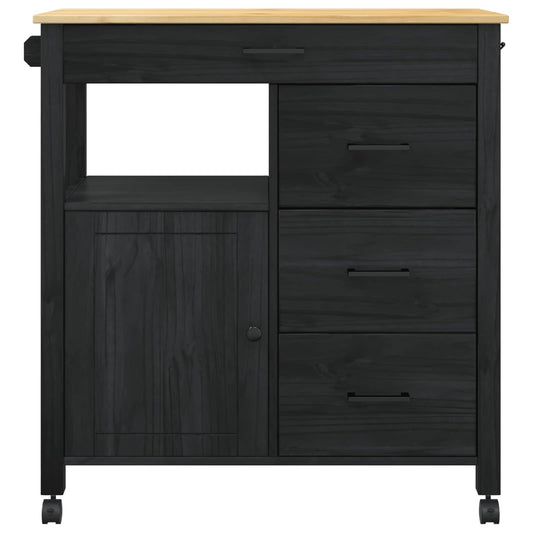 Kjøkkenvogn MONZA Svart 84 x 40 x 88,5 cm Massiv furu