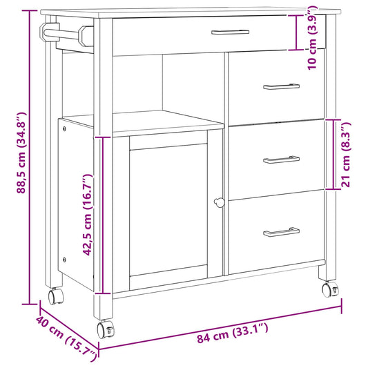 Kjøkkenvogn MONZA Svart 84 x 40 x 88,5 cm Massiv furu