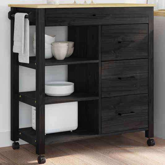 Kjøkkenvogn MONZA Svart 84 x 40 x 88,5 cm Massiv furu