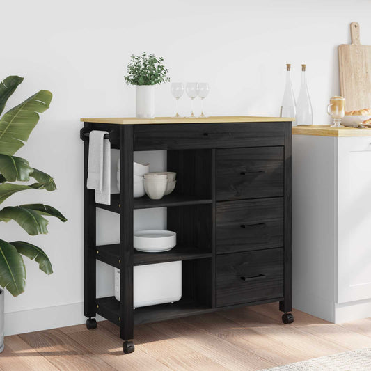 Kjøkkenvogn MONZA Svart 84 x 40 x 88,5 cm Massiv furu