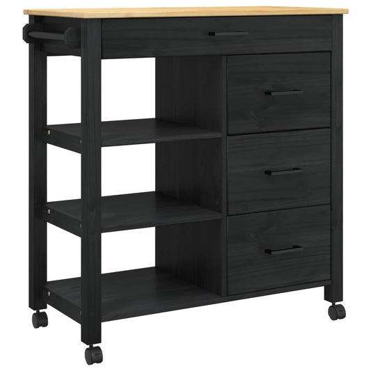 Kjøkkenvogn MONZA Svart 84 x 40 x 88,5 cm Massiv furu