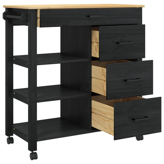 Kjøkkenvogn MONZA Svart 84 x 40 x 88,5 cm Massiv furu