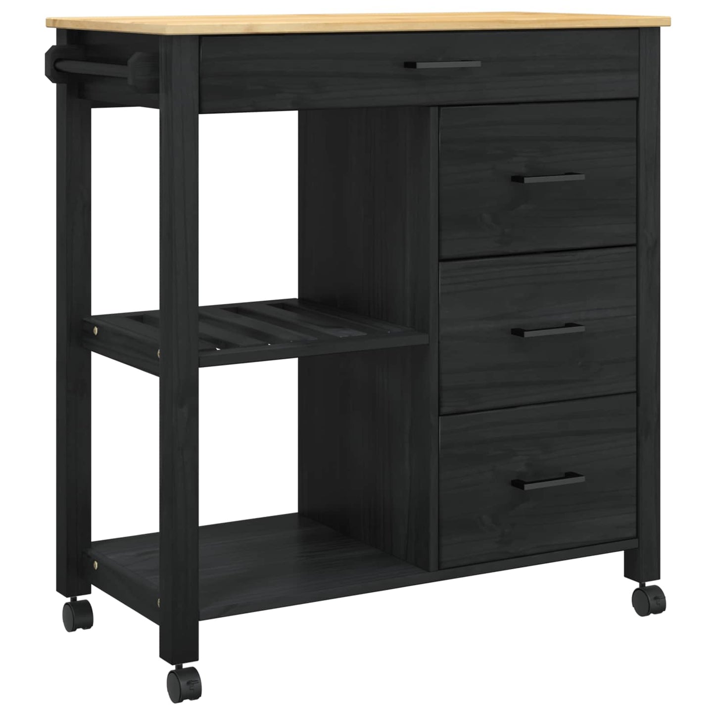 Kjøkkenvogn MONZA Svart 84 x 40 x 88,5 cm Massiv furu