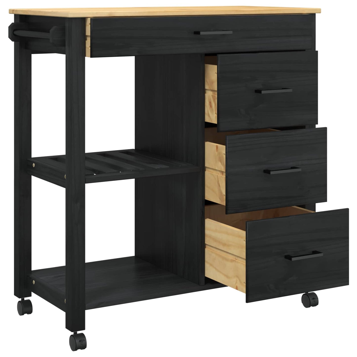 Kjøkkenvogn MONZA Svart 84 x 40 x 88,5 cm Massiv furu