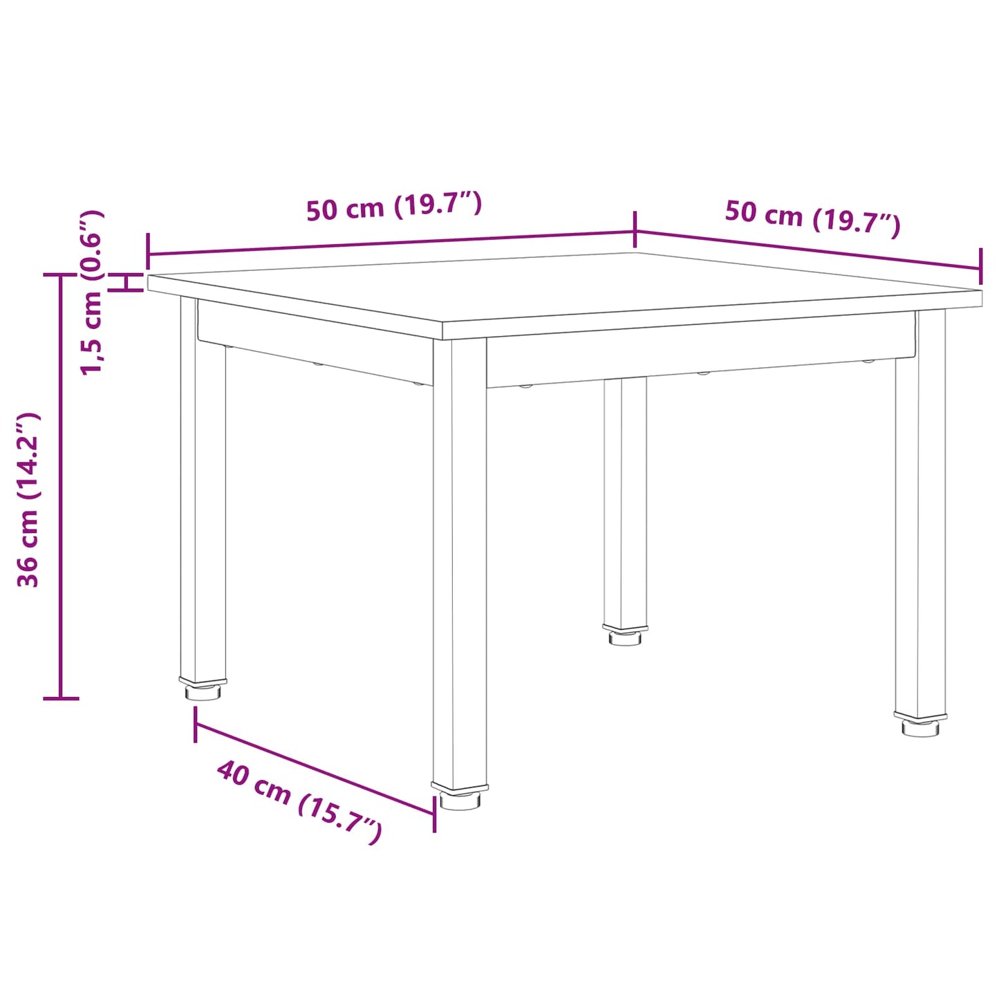 Kaffebord Hvit 50 x 50 x 36 cm Massiv furu