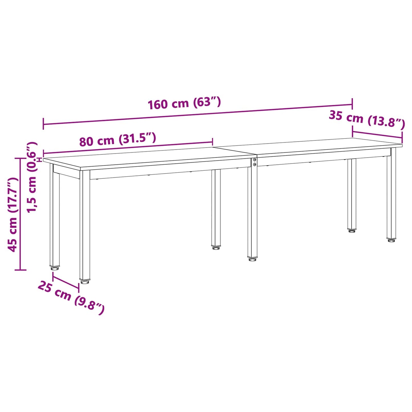 benk Hvit 160 x 35 x 45 cm Massiv furu