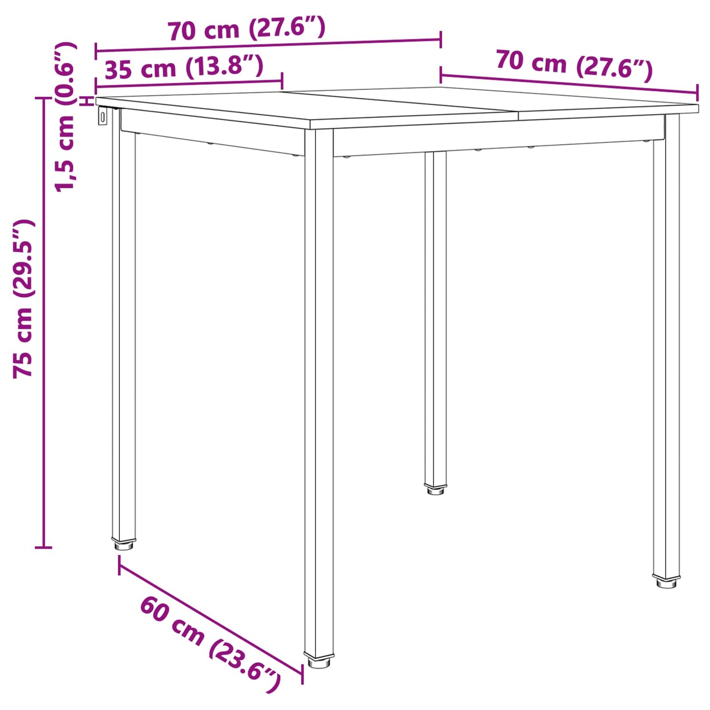 Spisebord Hvit 70 x 70 x 75 cm Massiv furu