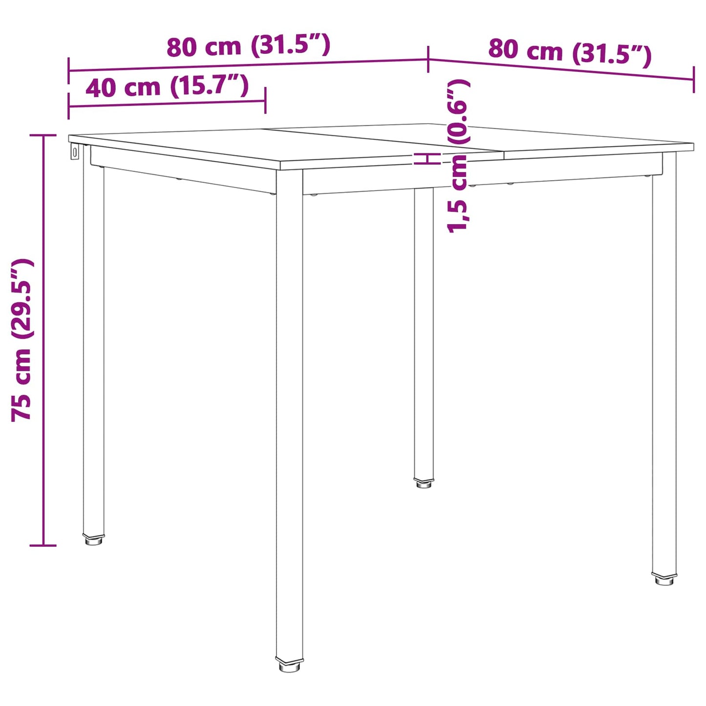 Spisebord Hvit 80 x 80 x 75 cm Massiv furu