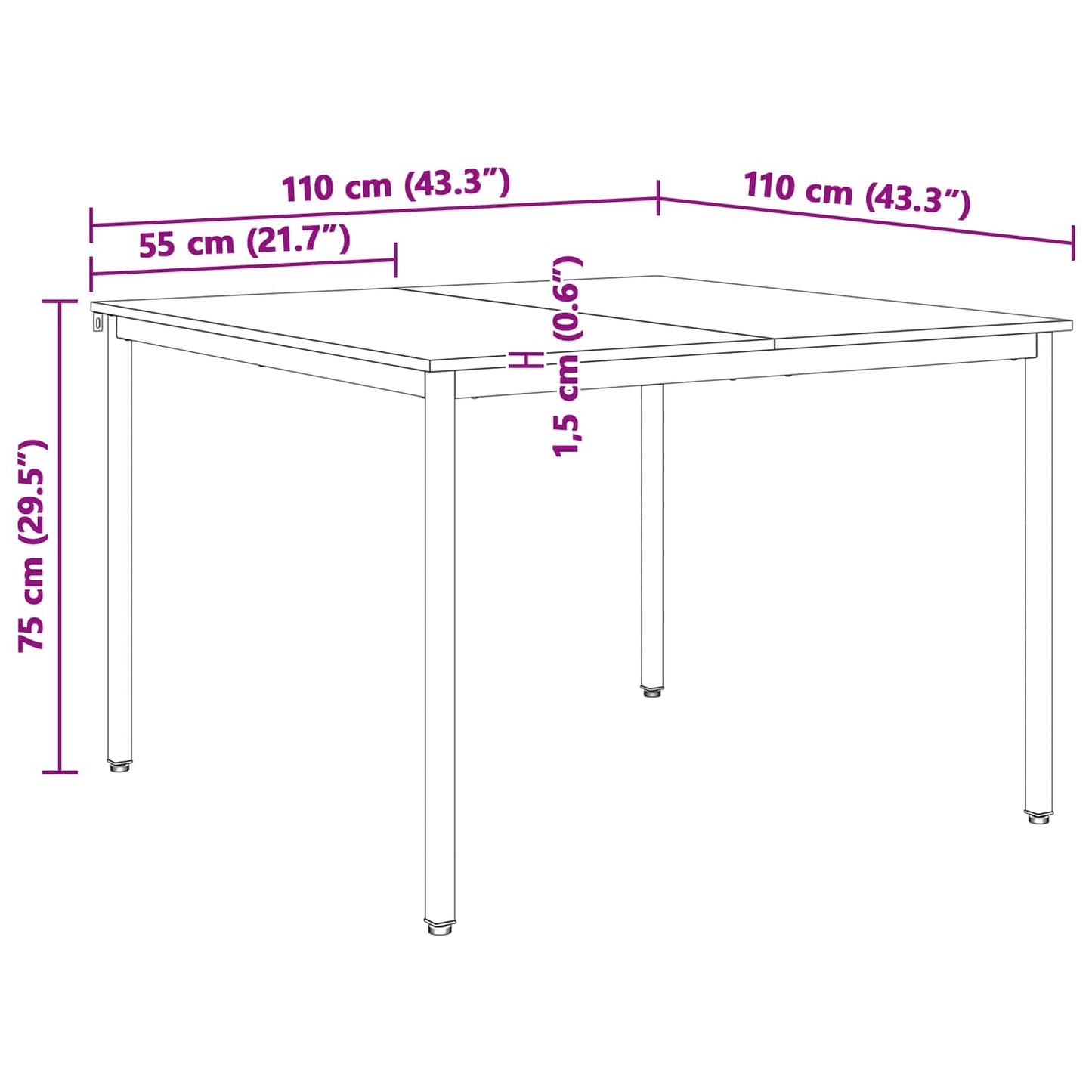 Spisebord Hvit 110 x 110 x 75 cm Massiv furu
