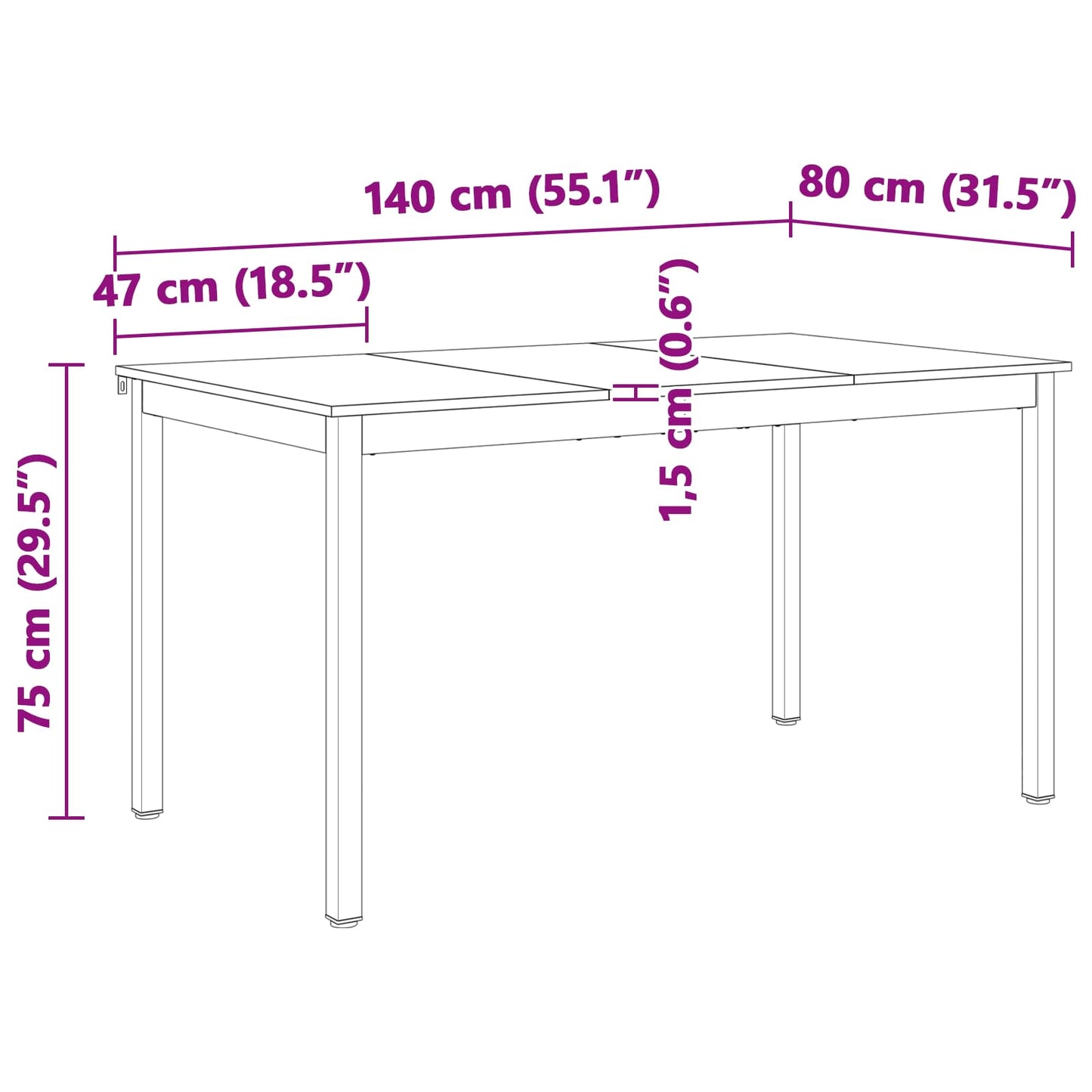 Spisebord Naturlig 140 x 80 x 75 cm Massiv furu