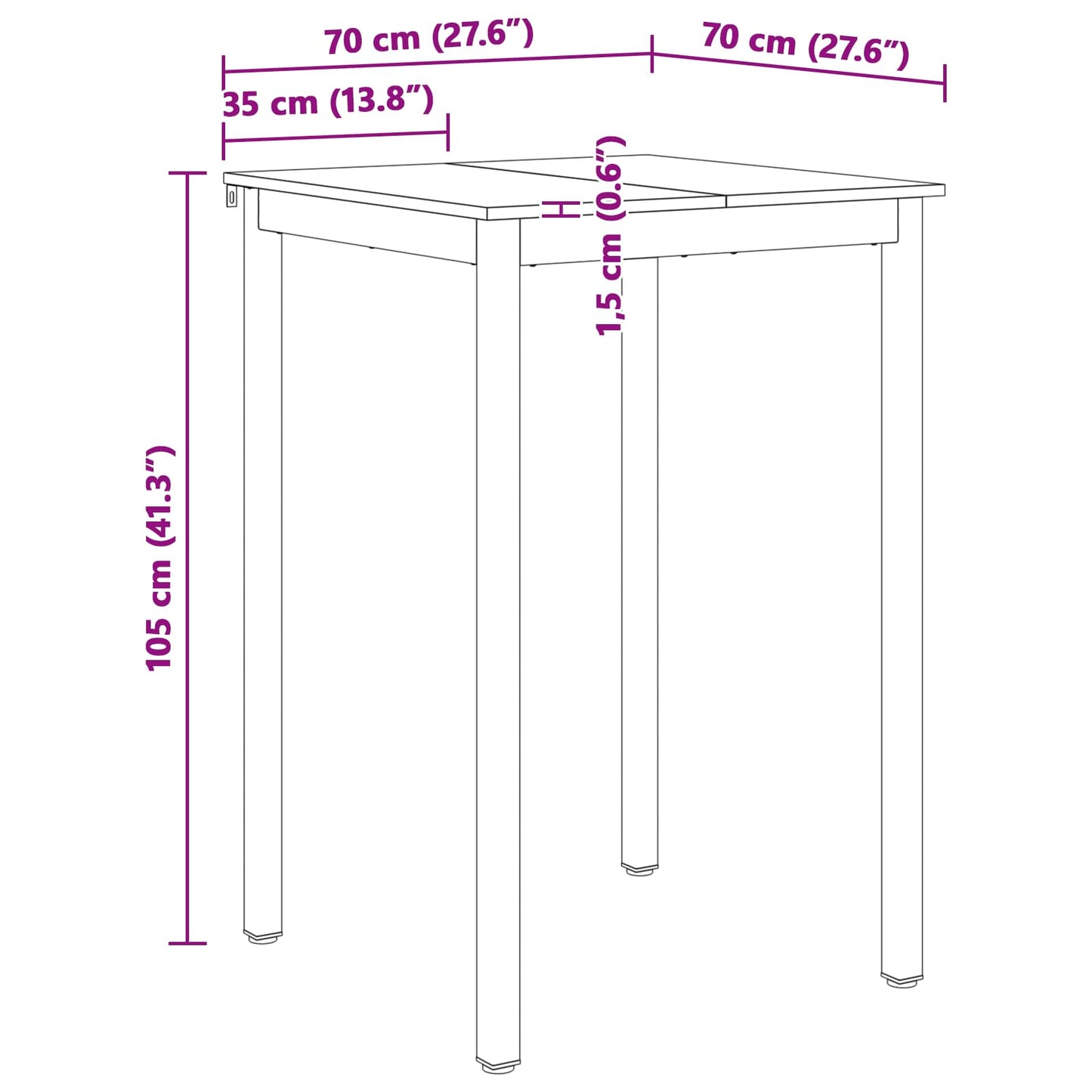Barbord Hvit 70 x 70 x 105 cm Massiv furu