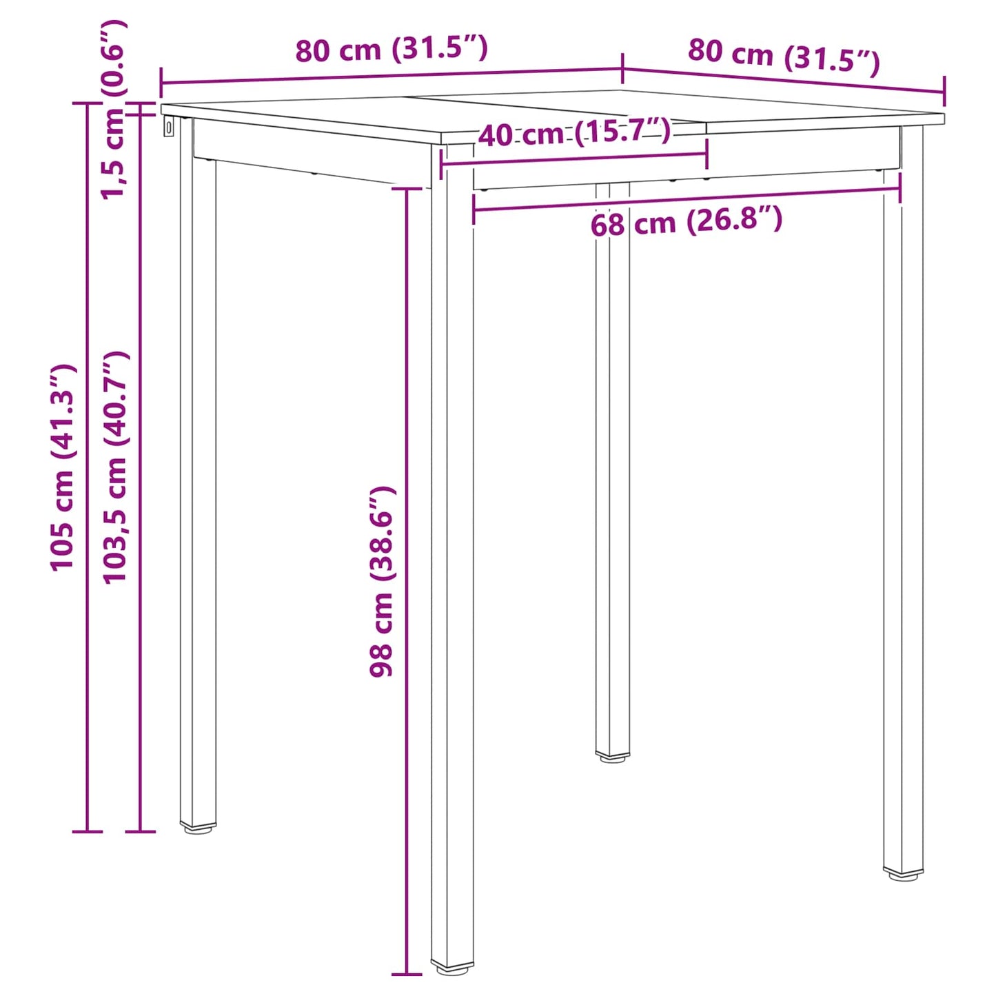 Barbord Naturlig 80 x 80 x 105 cm Massiv furu