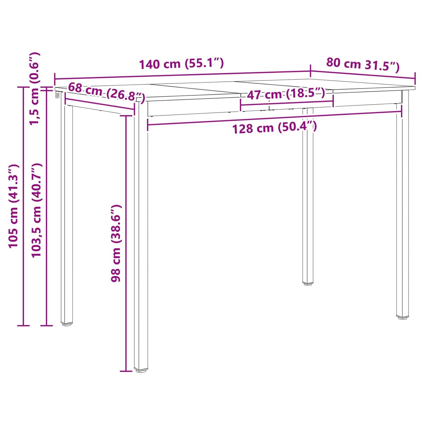 Barbord Hvit 140 x 80 x 105 cm Massiv furu