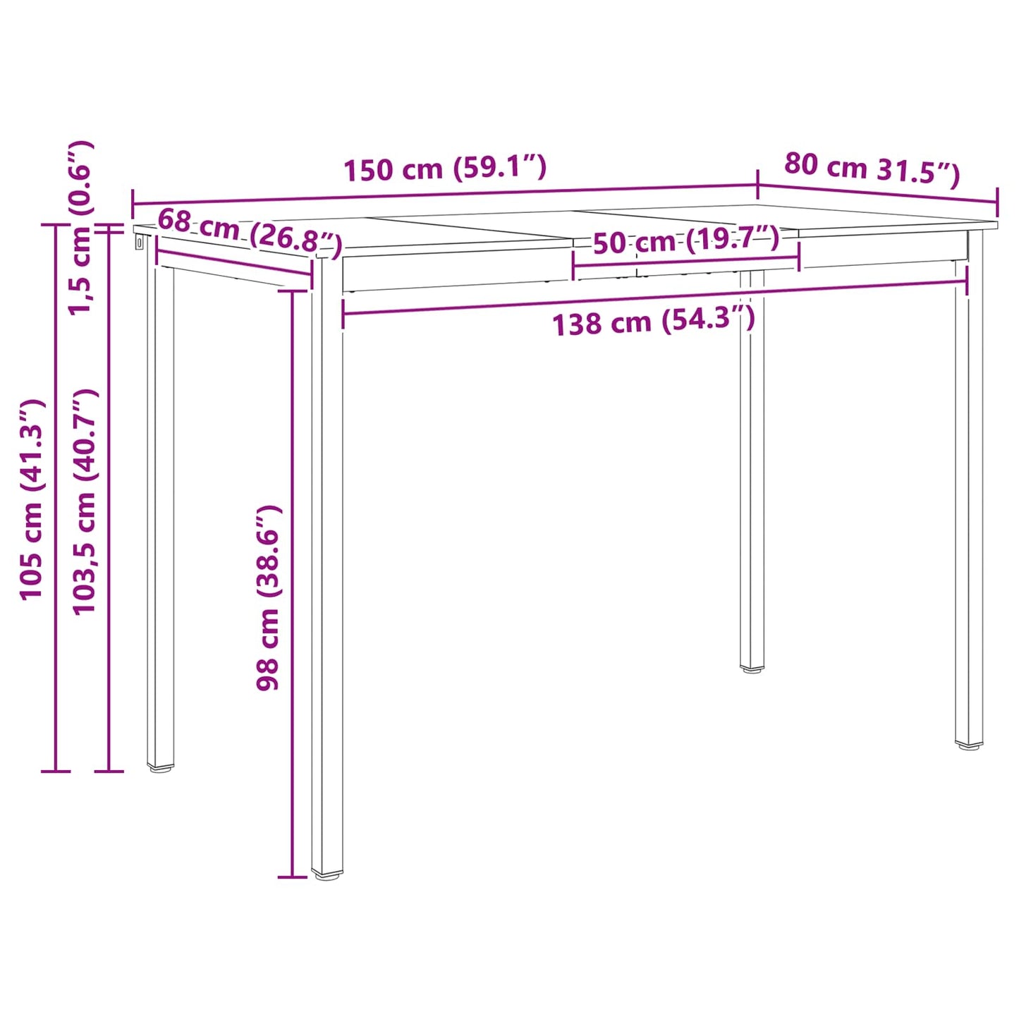 Barbord Naturlig 150 x 80 x 105 cm Massiv furu