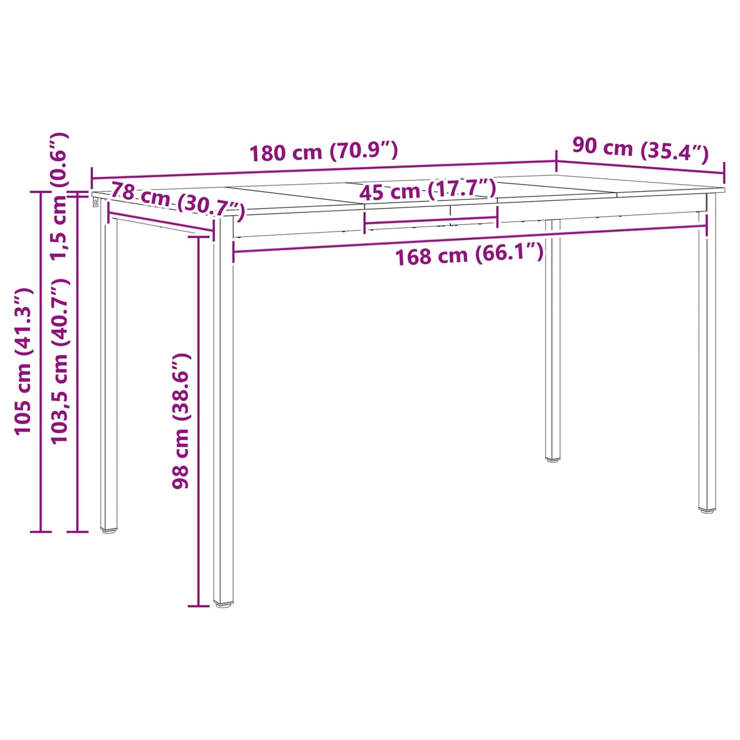 Barbord Hvit 180 x 90 x 105 cm Massiv furu