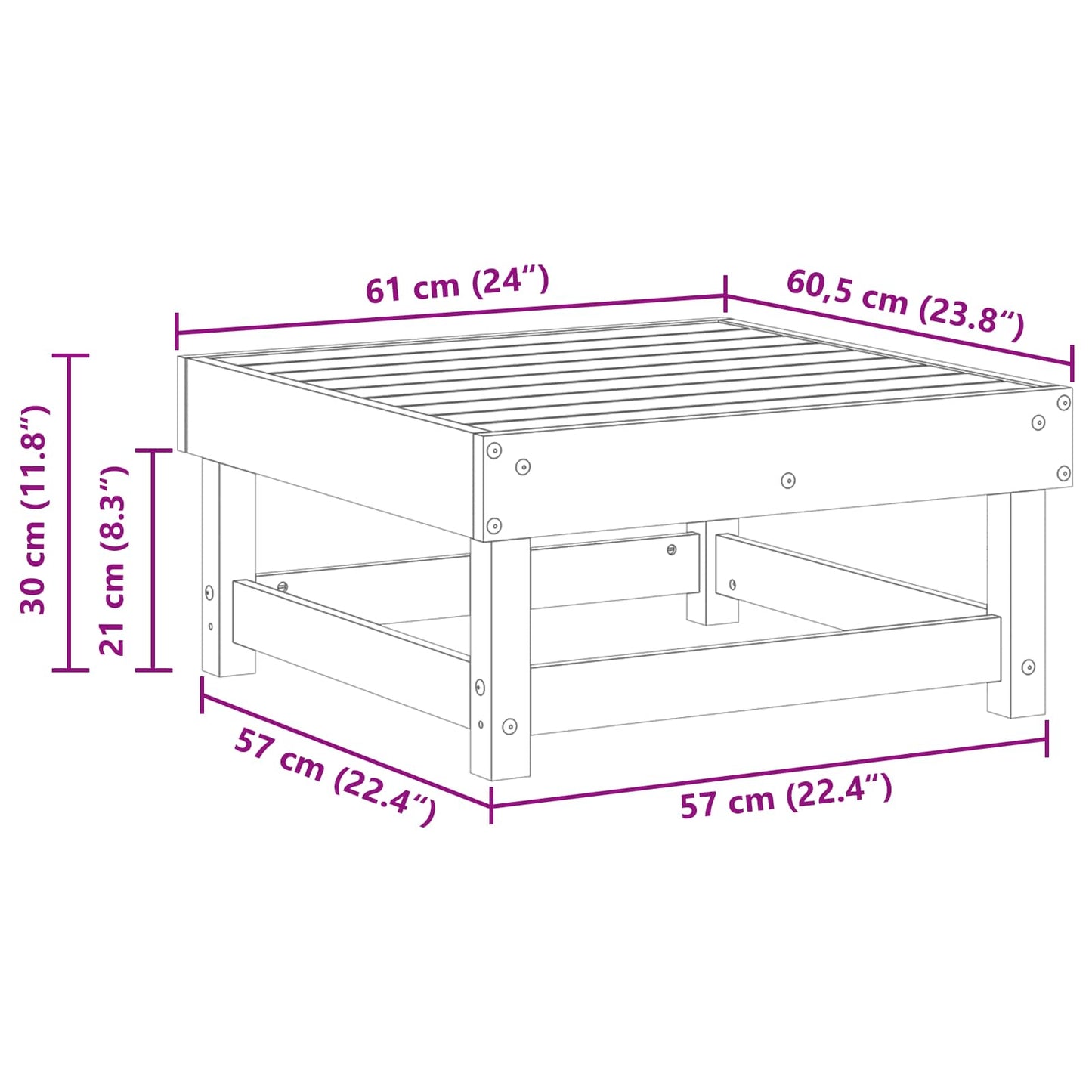 Hagefotstøtte Massiv furu VoksBrun 61 x 60,5 x 30 cm