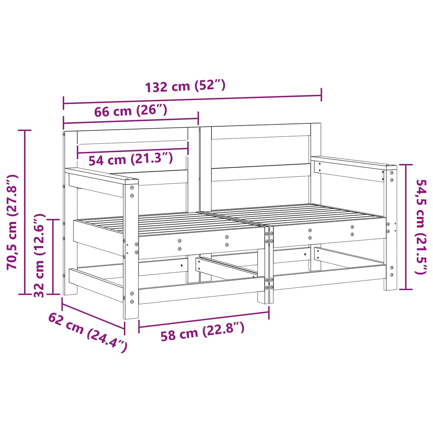 Hjørnesofa til hagen Massiv furu VoksBrun 132 x 62 x 70,5 cm