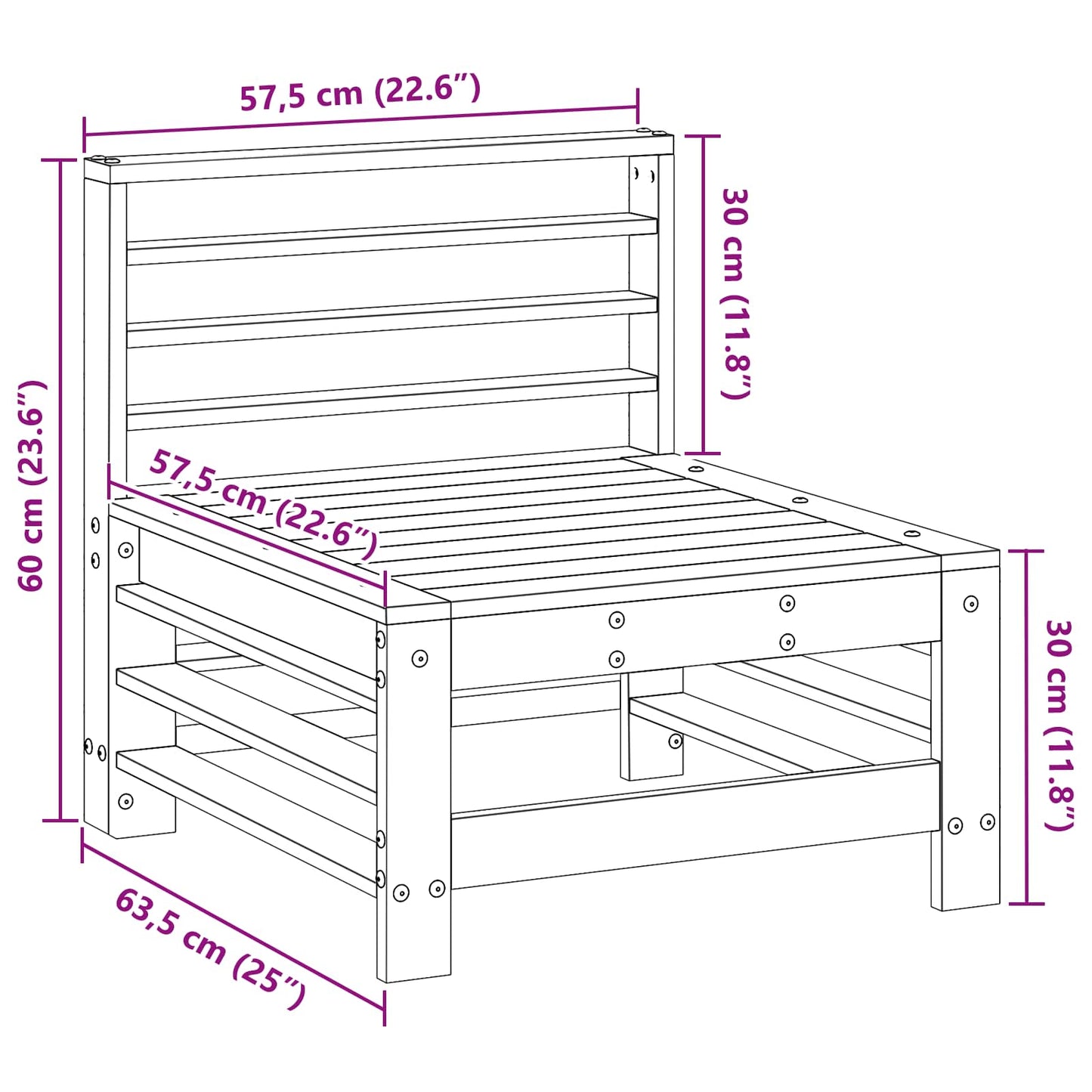 Hagemøbel Midtsofa Massiv furu VoksBrun 63,5 x 57,5 x 60 cm vidaXL