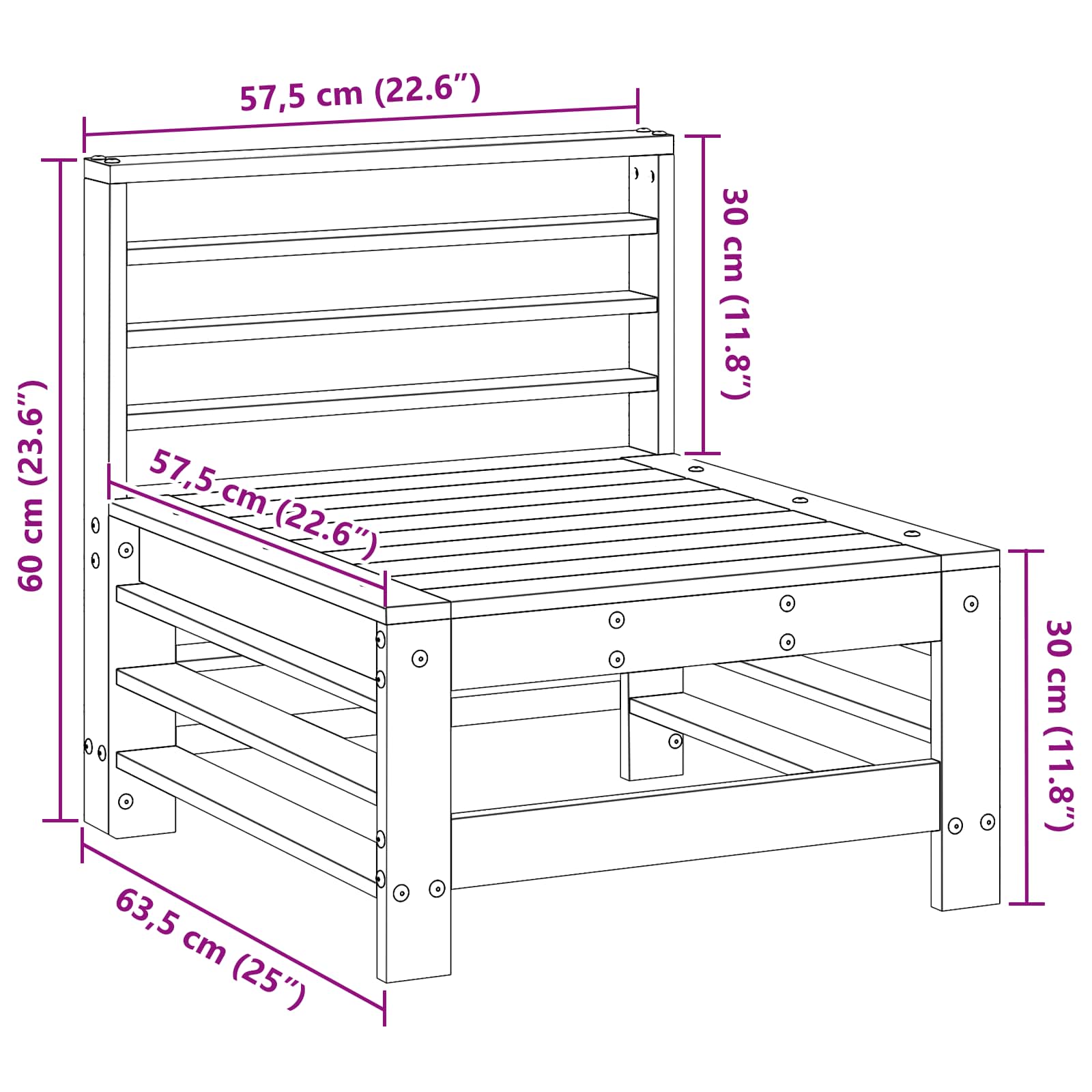 Hagemøbel Midtsofa Massiv furu VoksBrun 63,5 x 57,5 x 60 cm vidaXL