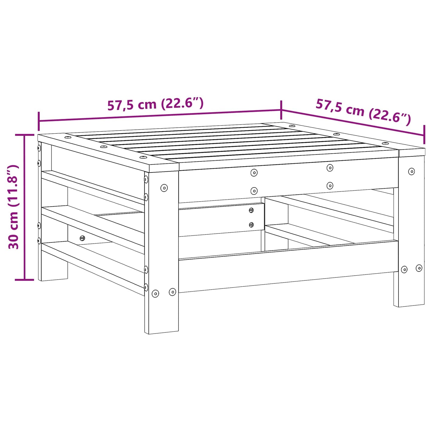 Hagefotstøtte Massiv furu VoksBrun 57,5 x 57,5 x 30 cm vidaXL