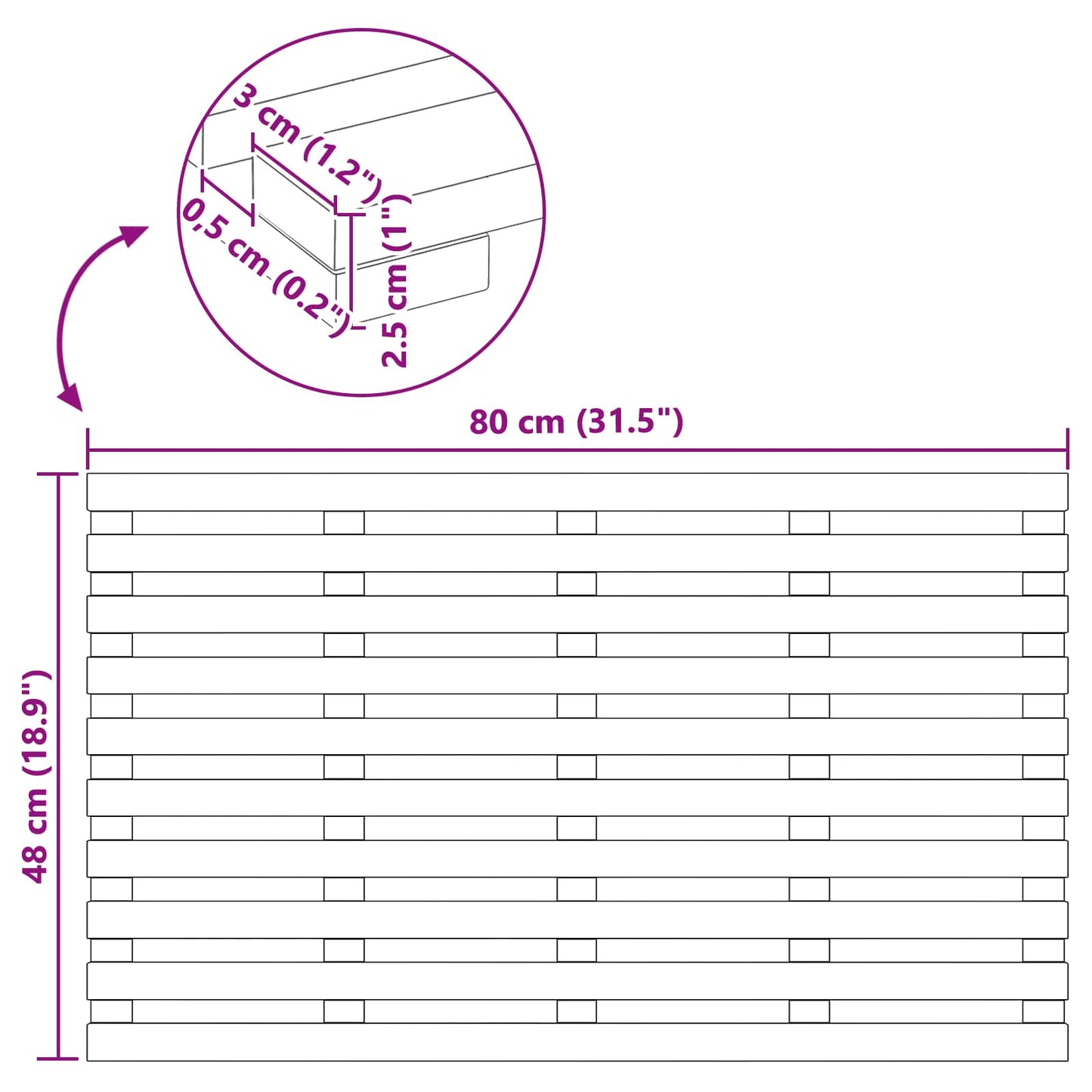 Badematte Ensfarget Brun 80 x 48 x 2,5 cm Solid akasietre