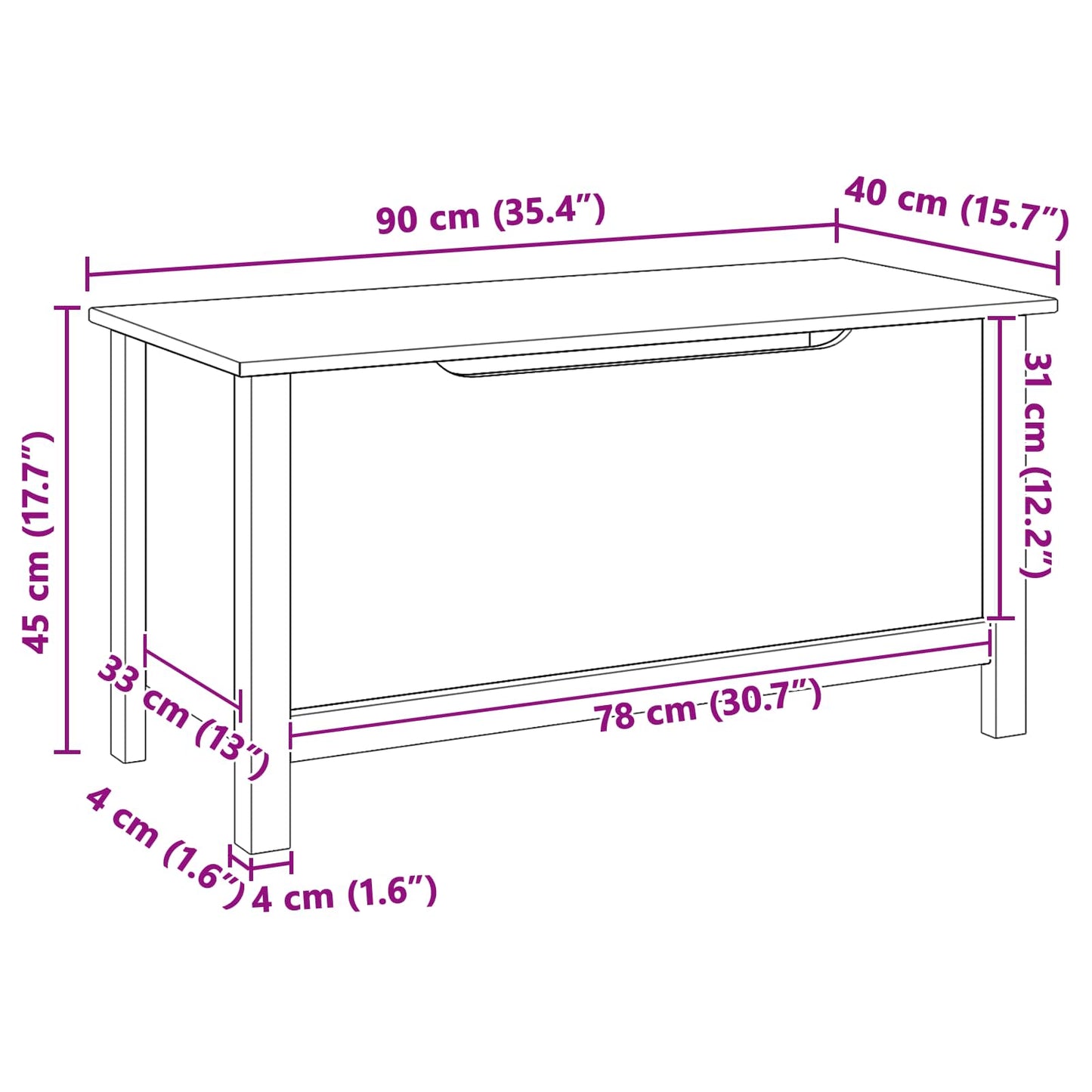 Lagringsboks HILL Honning brun 90 x 40 x 45 cm Massiv furu