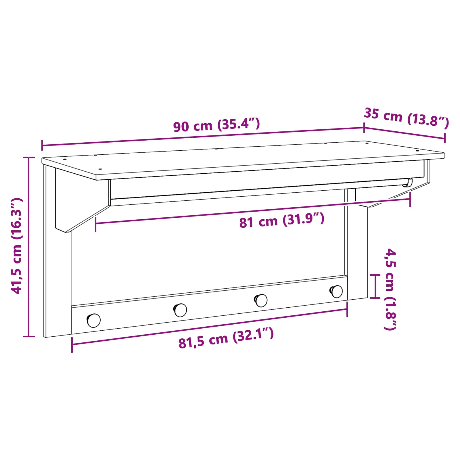 Kleshenger Honning brun 90 x 35 x 41.5 cm Massiv furu vidaXL