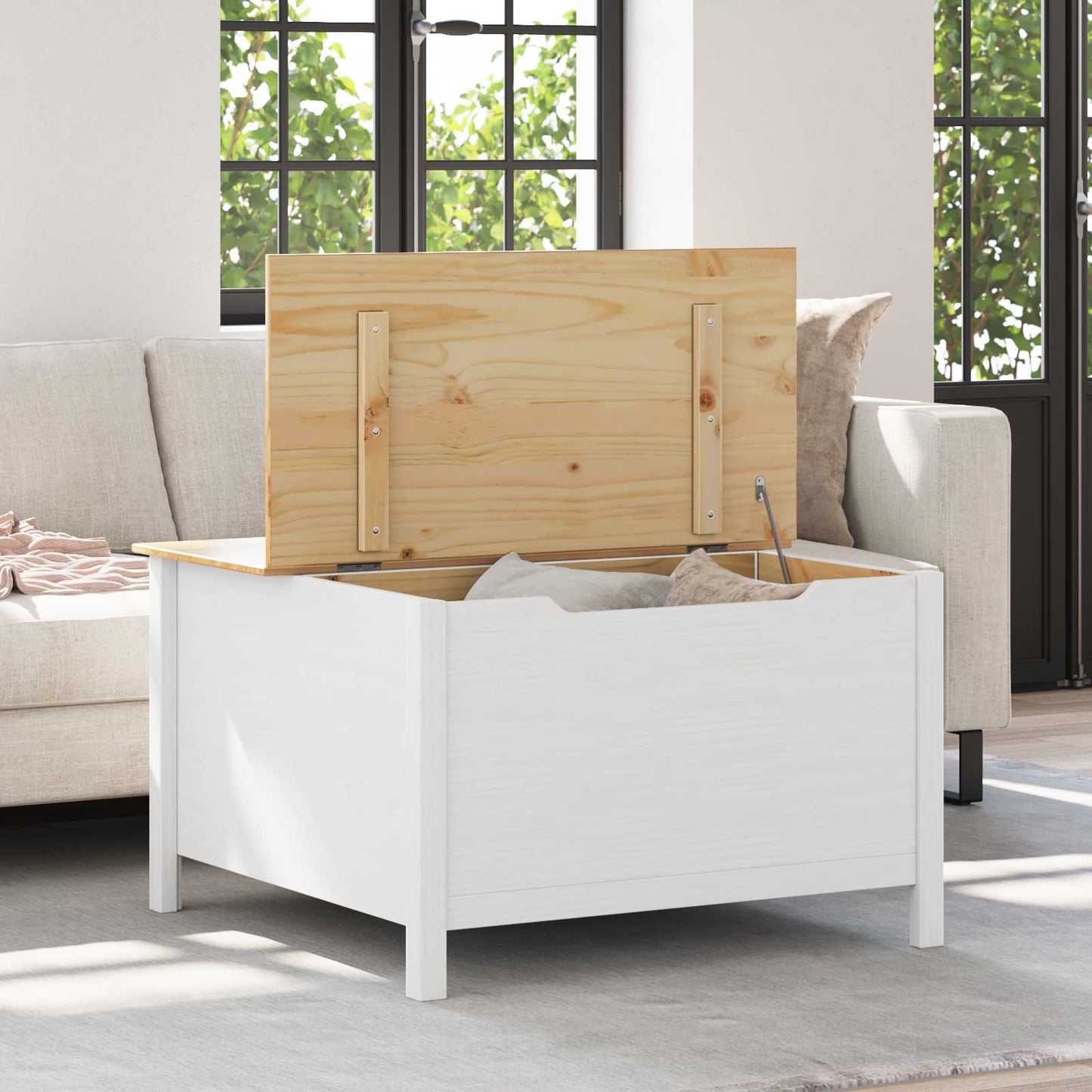 Kaffebord Hvit og honningbrun 79.5 x 79.5 x 49 cm Massiv furu vidaXL