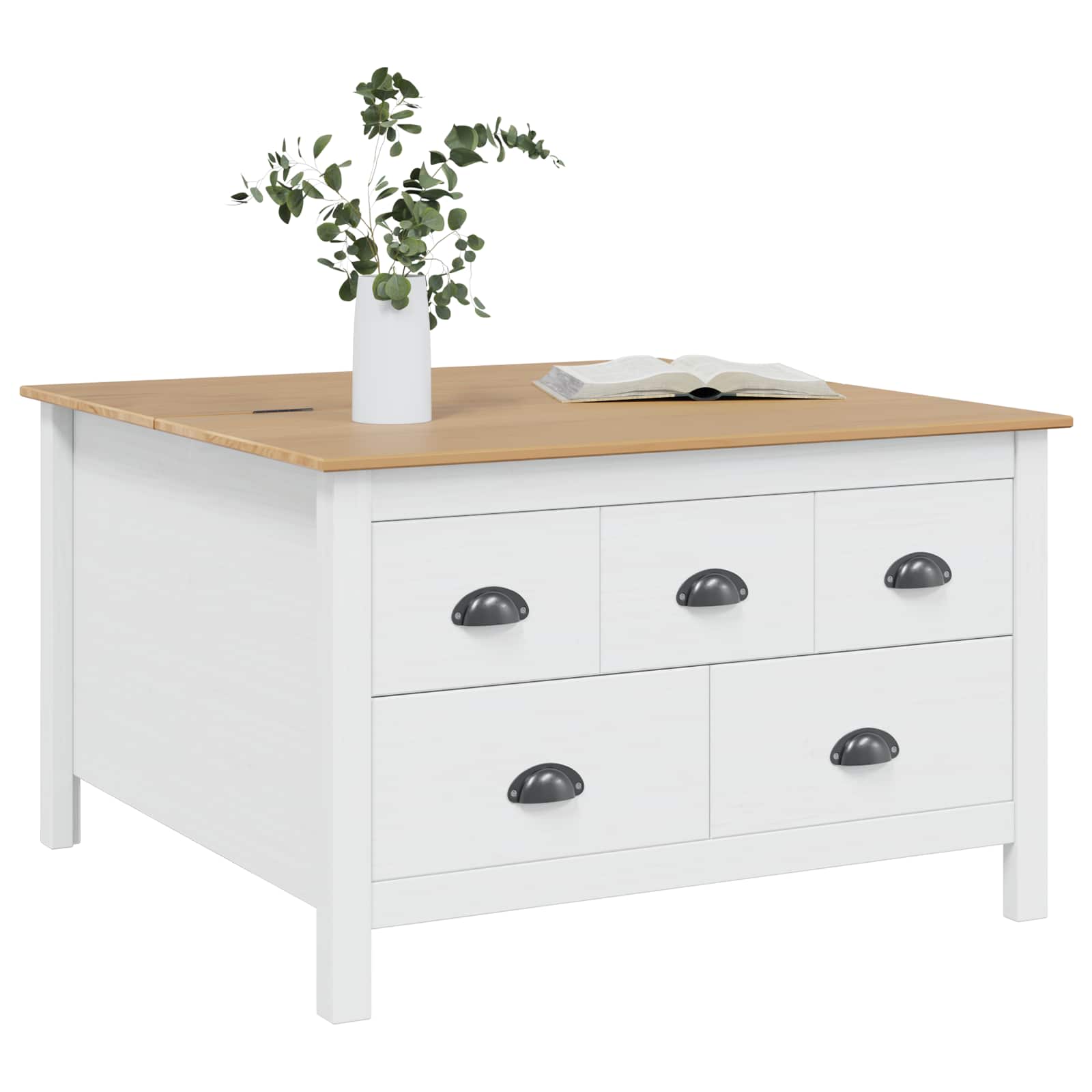 Kaffebord Hvit og honningbrun 79.5 x 79.5 x 49 cm Massiv furu vidaXL