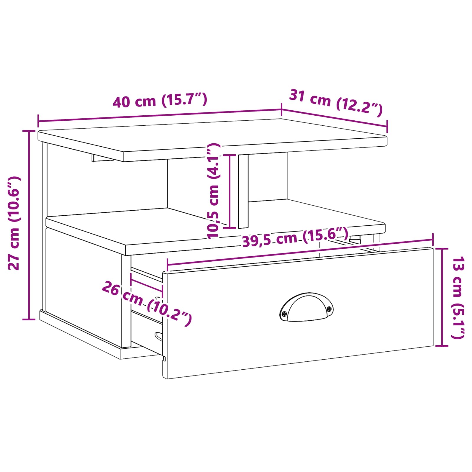 Nattbordskap med skuff Hvit 40 x 31 x 27 cm Massiv furu vidaXL