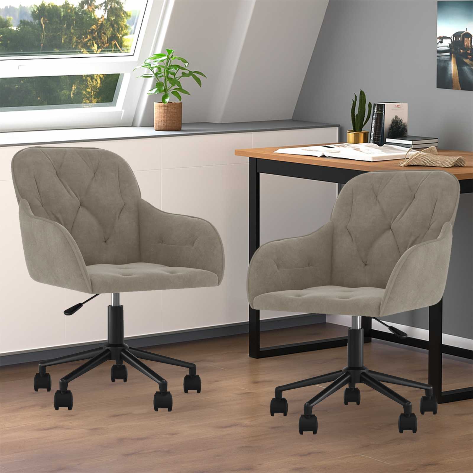 Spisestuestol med hjul 2 pcs Lysegrå 55 x 59,5 x 77 cm Fløyel vidaXL