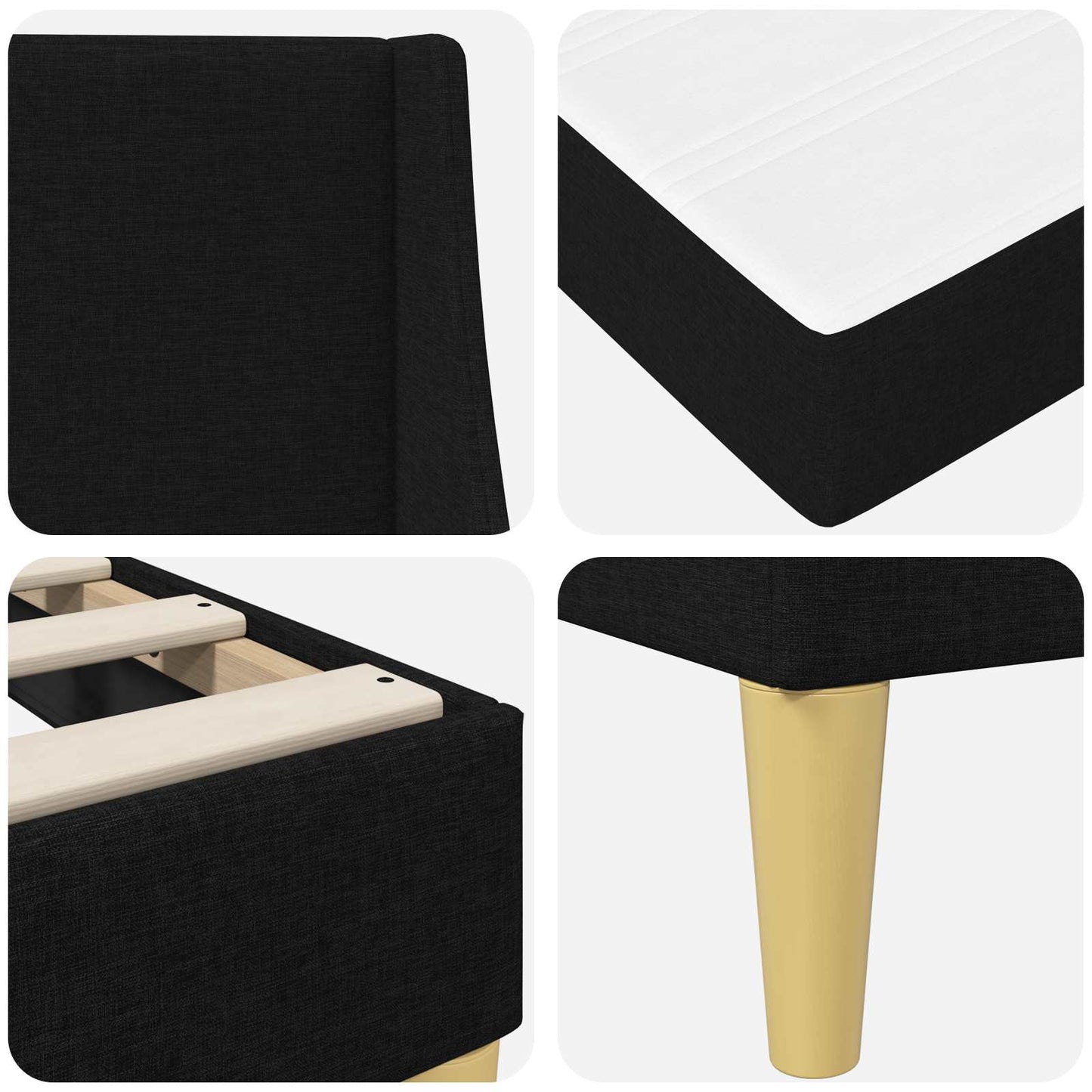 Sengeramme med madrass med hodegjerde Svart 90 x 190 cm stoff