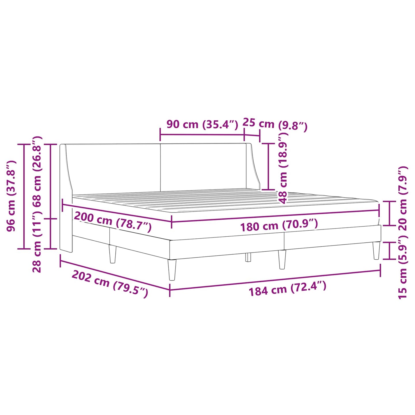 Sengeramme med madrass Lysegrå 180 x 200 cm stoff