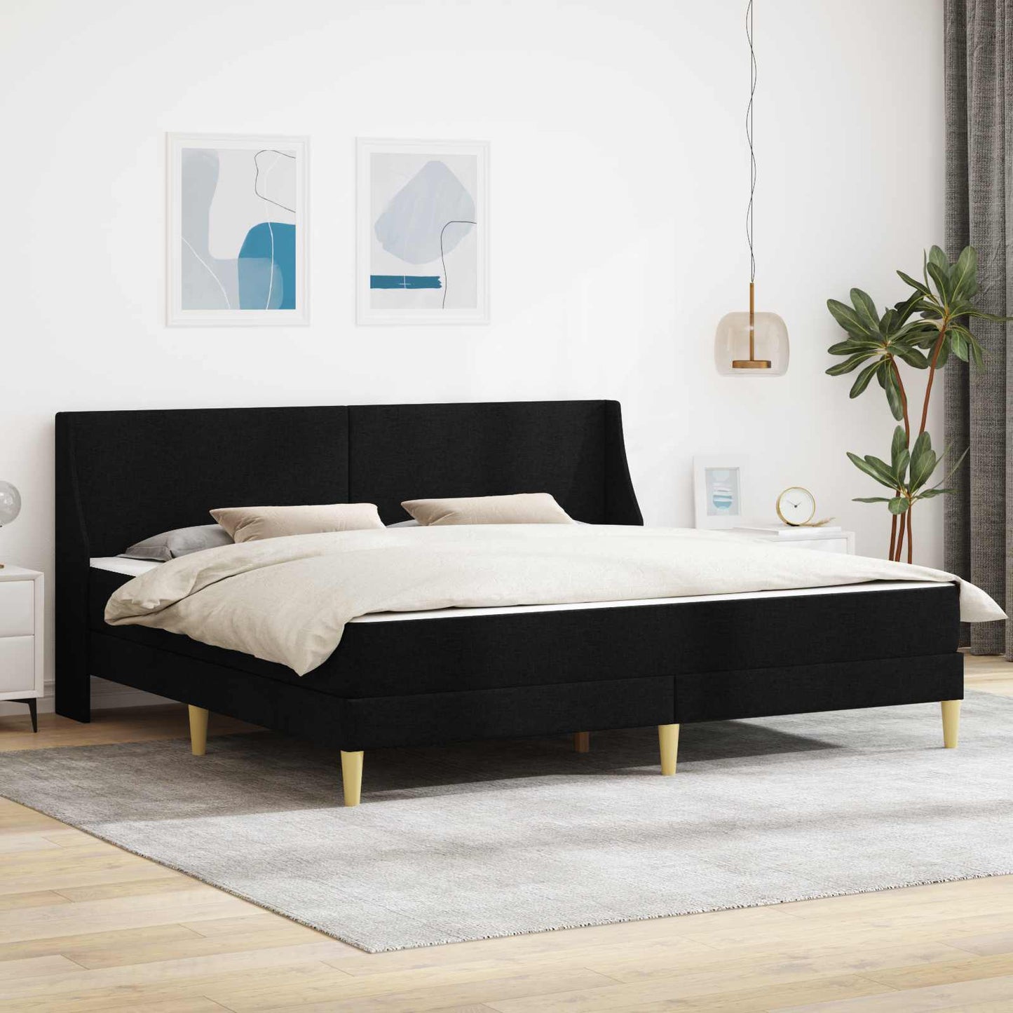 Sengeramme med madrass med hodegjerde Svart 180 x 200 cm stoff