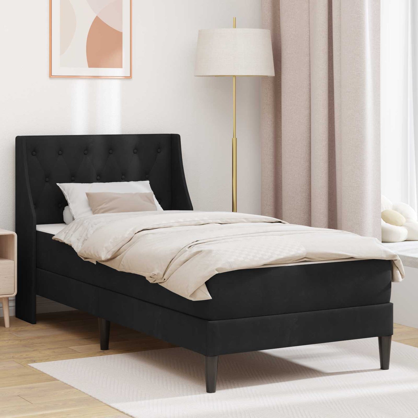 Sengeramme med madrass med hodegjerde Svart 90 x 190 cm Fløyel