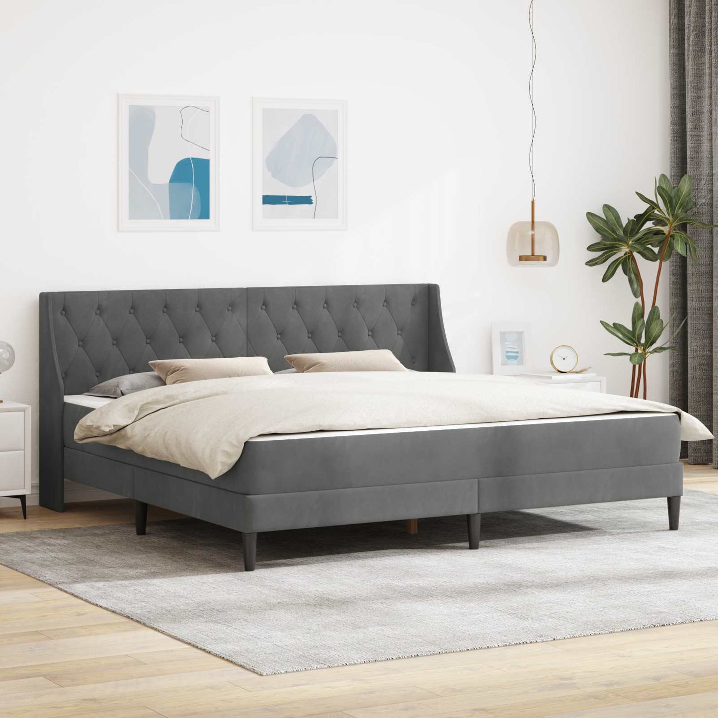 Sengeramme med madrass Mørkegrå 180 x 200 cm Fløyel