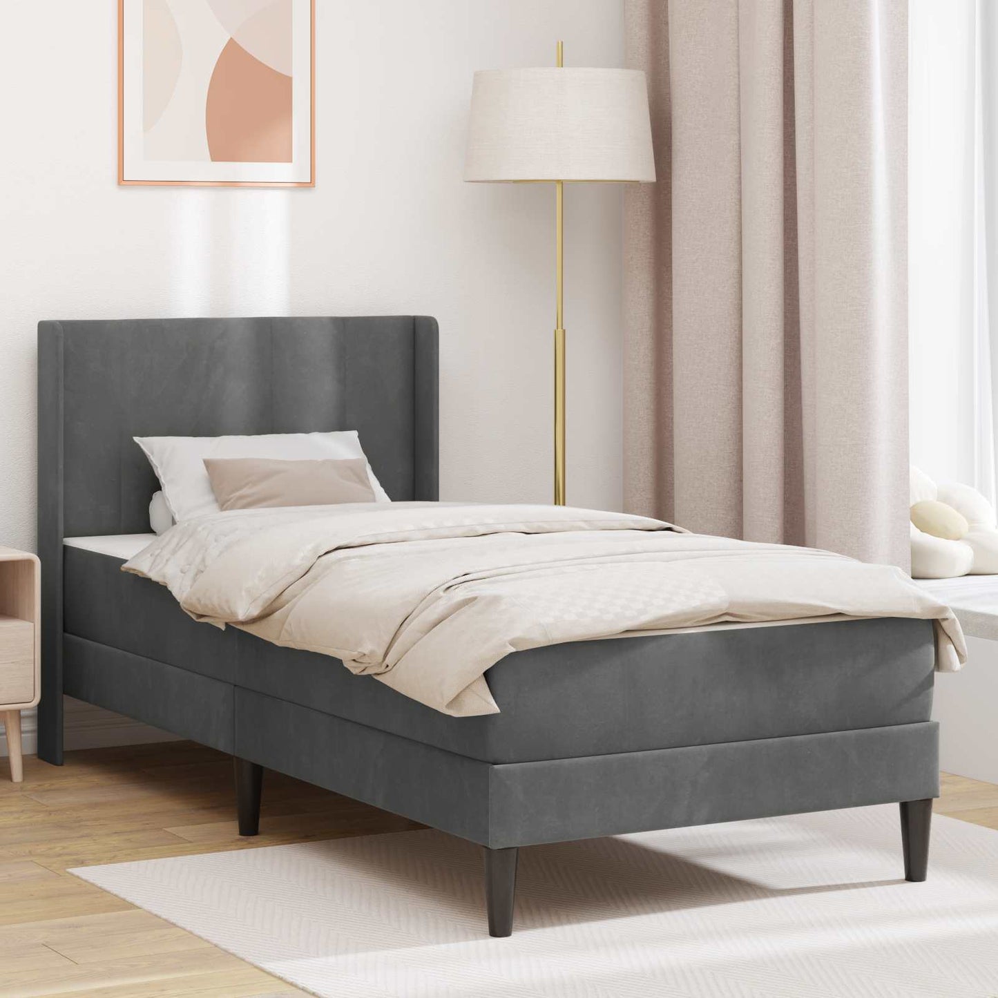 Sengeramme med madrass Mørkegrå 90 x 190 cm Fløyel