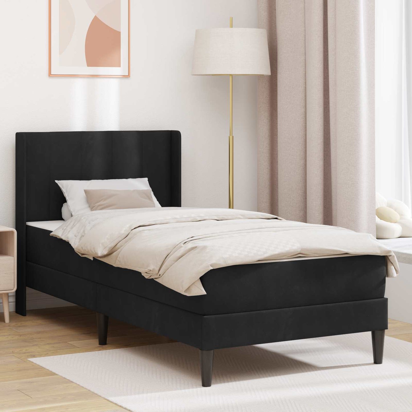 Sengeramme med madrass med hodegjerde Svart 90 x 190 cm Fløyel
