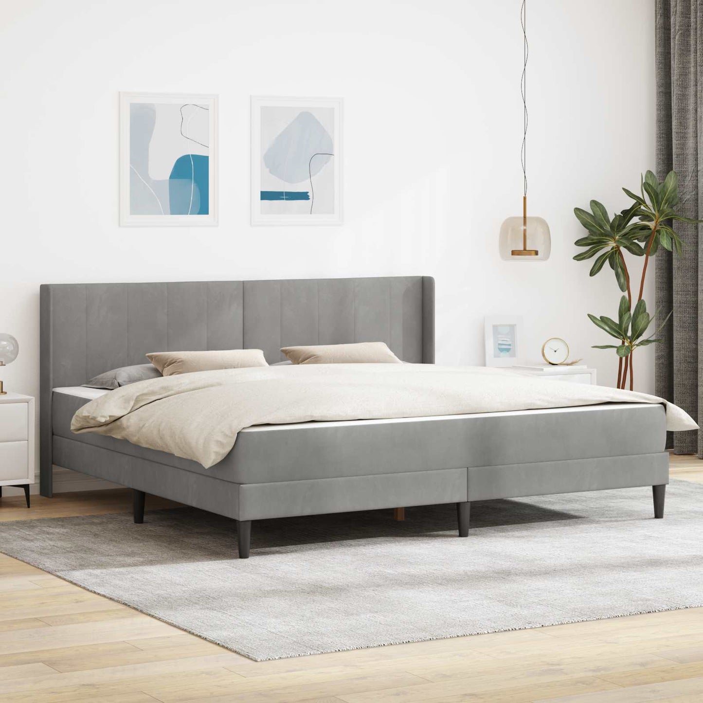 Sengeramme med madrass Lysegrå 180 x 200 cm Fløyel