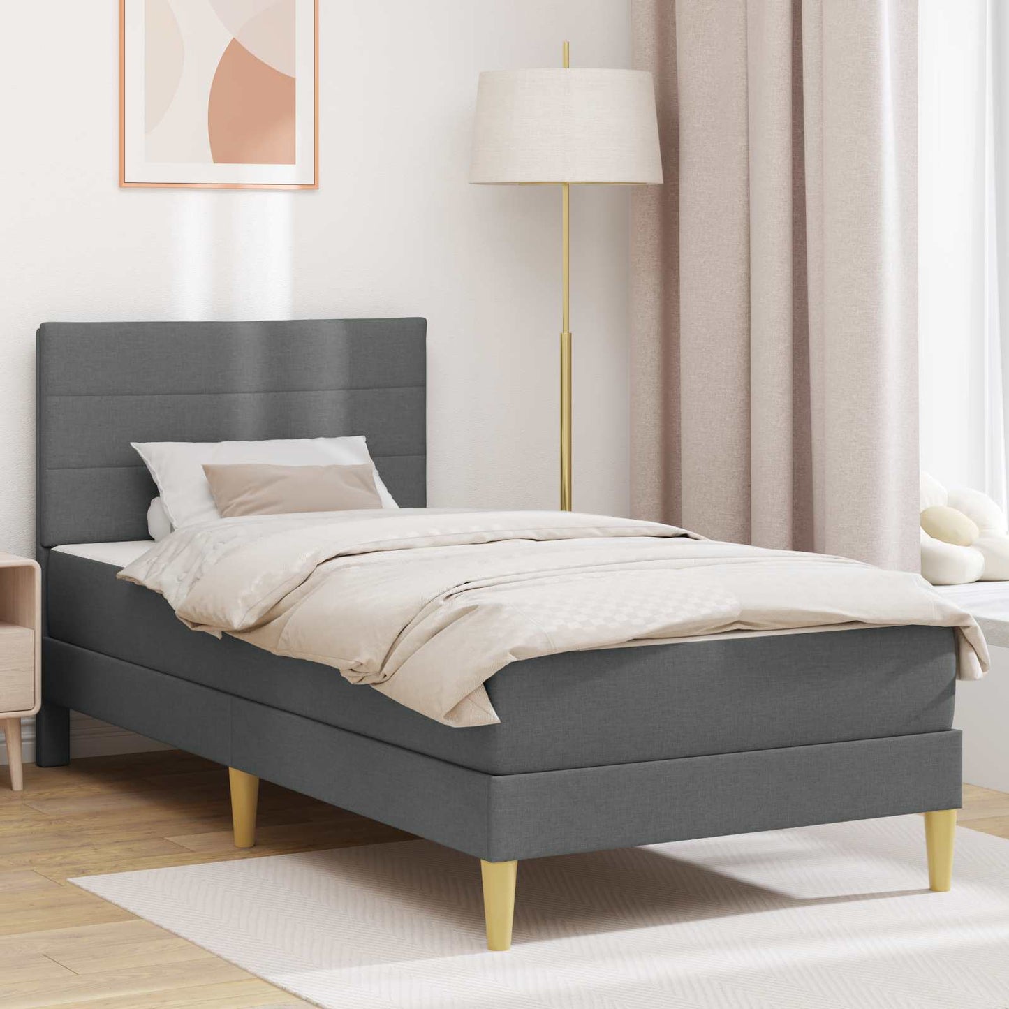 Sengeramme med madrass Mørkegrå 90 x 190 cm stoff