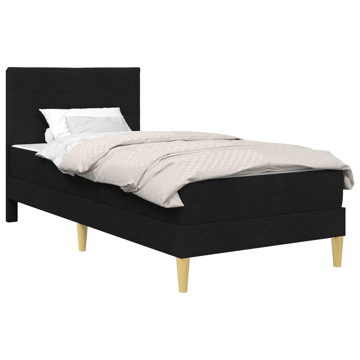 Sengeramme med madrass med hodegjerde Svart 90 x 190 cm stoff