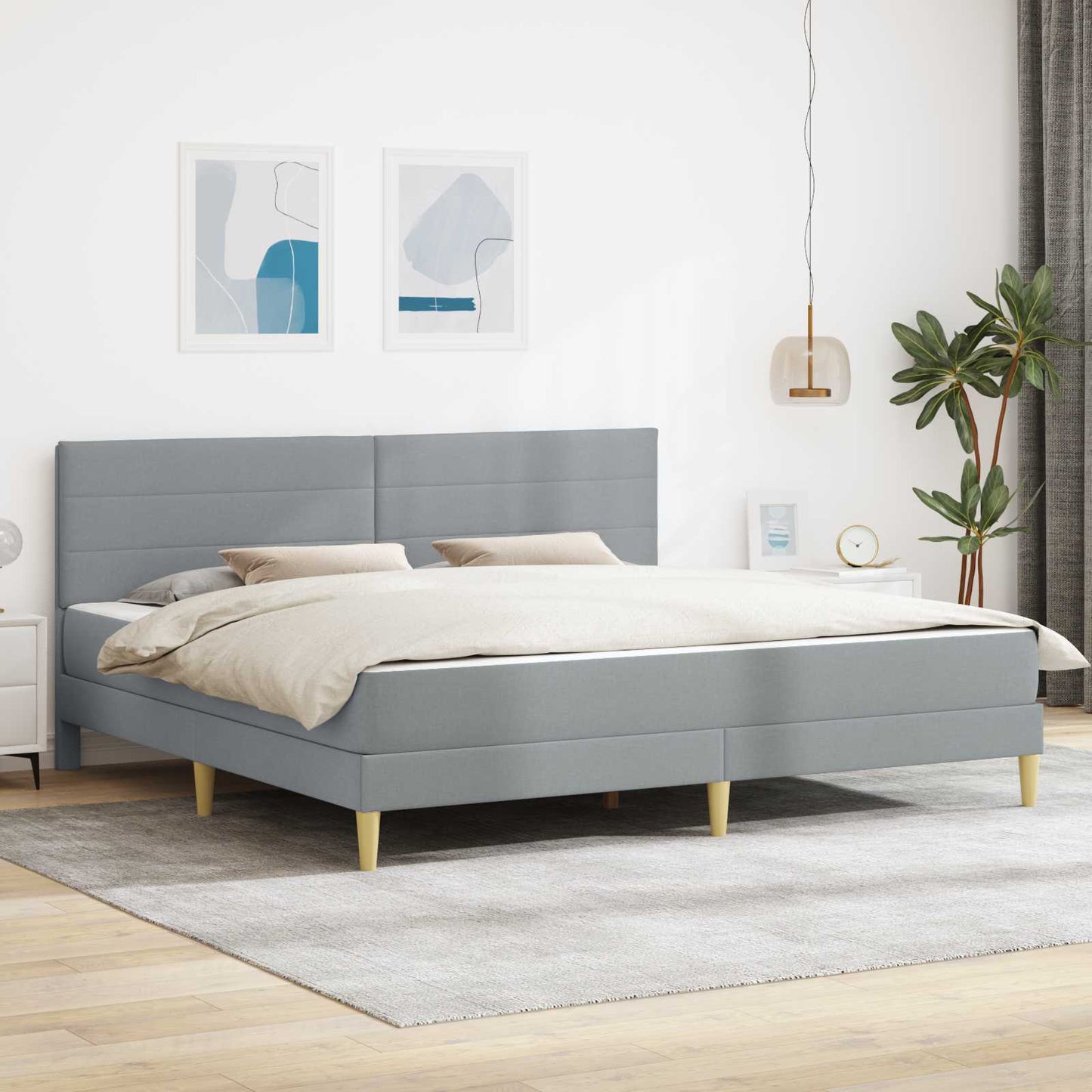Sengeramme med madrass Lysegrå 180 x 200 cm stoff