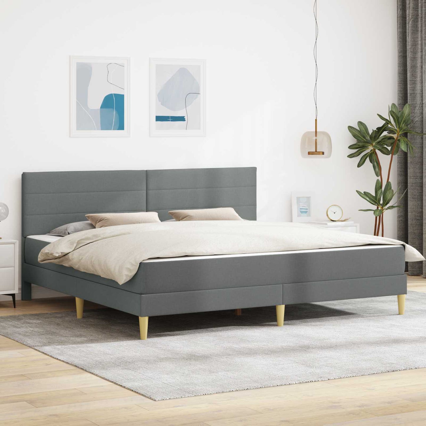 Sengeramme med madrass Mørkegrå 180 x 200 cm stoff